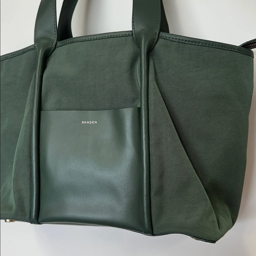 Skagen Lisabet Leather Canvas Tote Hunter Green